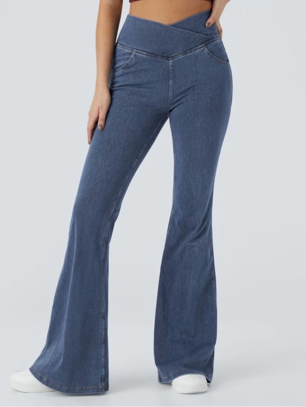 Halara Flex™ High Waisted Crossover Pocket Washed Casual Flare Jeans size L Tall - Picture 2 of 5